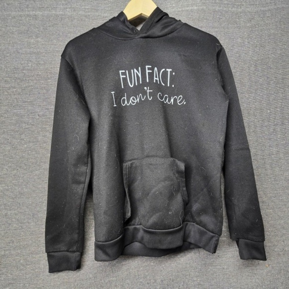 Fun Fact I Don't Care Sarcastic Graphic‎ Hoodie Black Sweatshirt Small
